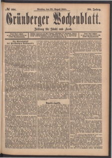 Grünberger Wochenblatt: Zeitung für Stadt und Land, No. 101. (28. August 1894)