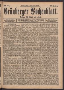 Grünberger Wochenblatt: Zeitung für Stadt und Land, No. 104. (4. September 1894)
