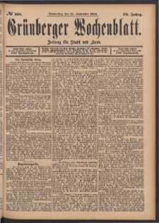 Grünberger Wochenblatt: Zeitung für Stadt und Land, No. 108. (13. September 1894)