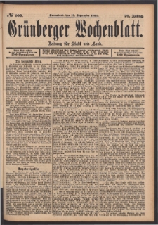 Grünberger Wochenblatt: Zeitung für Stadt und Land, No. 109. (15. September 1894)