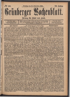 Grünberger Wochenblatt: Zeitung für Stadt und Land, No. 110. (18. September 1894)