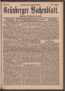 Grünberger Wochenblatt: Zeitung für Stadt und Land, No. 113. (25. September 1894)