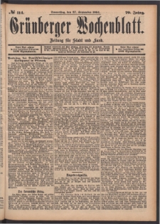 Grünberger Wochenblatt: Zeitung für Stadt und Land, No. 114. (27. September 1894)