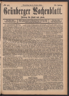 Grünberger Wochenblatt: Zeitung für Stadt und Land, No. 117. (4. October 1894)