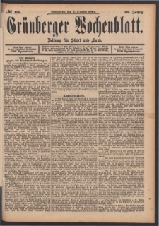 Grünberger Wochenblatt: Zeitung für Stadt und Land, No. 118. (6. October 1894)
