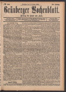 Grünberger Wochenblatt: Zeitung für Stadt und Land, No. 119. (9. October 1894)