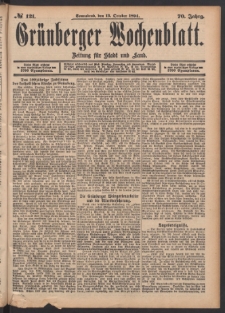 Grünberger Wochenblatt: Zeitung für Stadt und Land, No. 121. (13. October 1894)