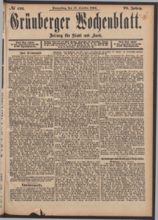 Grünberger Wochenblatt: Zeitung für Stadt und Land, No. 123. (18. October 1894)