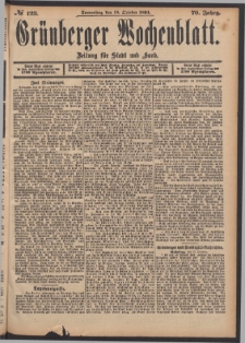 Grünberger Wochenblatt: Zeitung für Stadt und Land, No. 123. (18. October 1894)