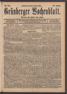 Grünberger Wochenblatt: Zeitung für Stadt und Land, No. 126. (25. October 1894)