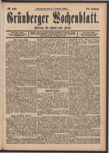 Grünberger Wochenblatt: Zeitung für Stadt und Land, No. 127. (27. October 1894)