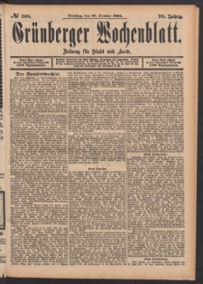 Grünberger Wochenblatt: Zeitung für Stadt und Land, No. 128. (30. October 1894)