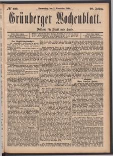 Grünberger Wochenblatt: Zeitung für Stadt und Land, No. 129. (1. November 1894)