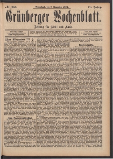 Grünberger Wochenblatt: Zeitung für Stadt und Land, No. 130. (3. November 1894)
