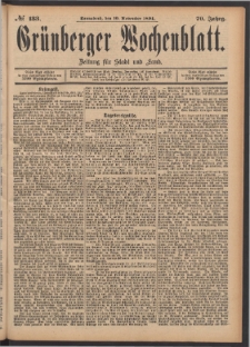 Grünberger Wochenblatt: Zeitung für Stadt und Land, No. 133. (10. November 1894)