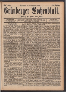 Grünberger Wochenblatt: Zeitung für Stadt und Land, No. 138. (24. November 1894)
