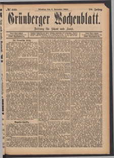 Grünberger Wochenblatt: Zeitung für Stadt und Land, No. 142. (4. December 1894)