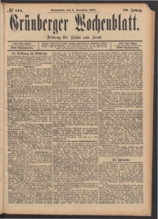 Grünberger Wochenblatt: Zeitung für Stadt und Land, No. 144. (8. December 1894)