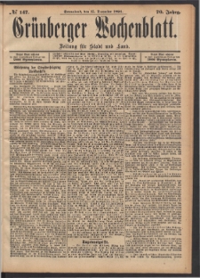 Grünberger Wochenblatt: Zeitung für Stadt und Land, No. 147. (15. December 1894)