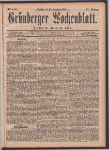 Grünberger Wochenblatt: Zeitung für Stadt und Land, No. 148. (18. December 1894)