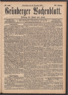 Grünberger Wochenblatt: Zeitung für Stadt und Land, No. 149. (20. December 1894)