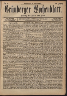Grünberger Wochenblatt: Zeitung für Stadt und Land, No. 4. (8. Januar 1895)