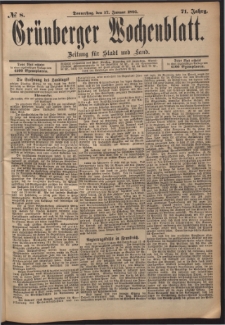 Grünberger Wochenblatt: Zeitung für Stadt und Land, No. 8. (17. Januar 1895)