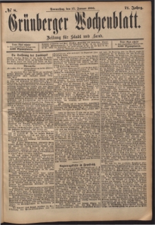 Grünberger Wochenblatt: Zeitung für Stadt und Land, No. 8. (17. Januar 1895)