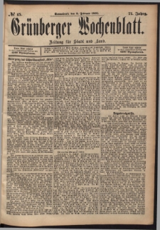 Grünberger Wochenblatt: Zeitung für Stadt und Land, No. 15. (2. Februar 1895