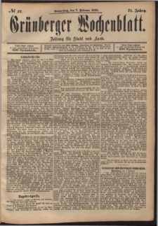 Grünberger Wochenblatt: Zeitung für Stadt und Land, No. 17. (7. Februar 1895)