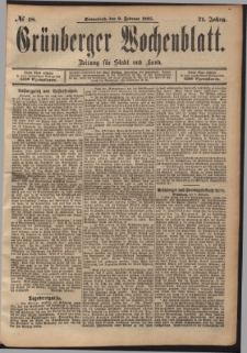 Grünberger Wochenblatt: Zeitung für Stadt und Land, No. 18. (9. Februar 1895)