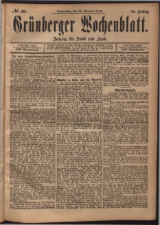 Grünberger Wochenblatt: Zeitung für Stadt und Land, No. 20. (14. Februar 1895)