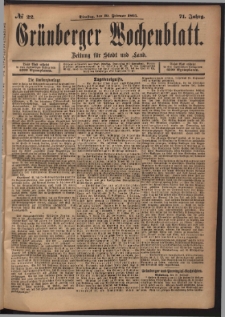 Grünberger Wochenblatt: Zeitung für Stadt und Land, No. 22. (19. Februar 1895)