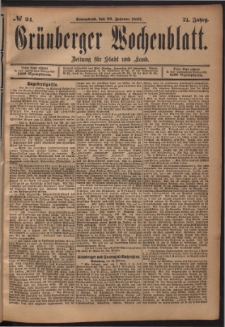 Gr&uuml;nberger Wochenblatt: Zeitung f&uuml;r Stadt und Land, No. 24. (23. Februar 1895)