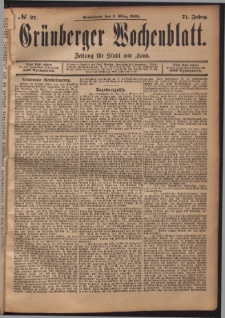 Grünberger Wochenblatt: Zeitung für Stadt und Land, No. 27. (2. März 1895)