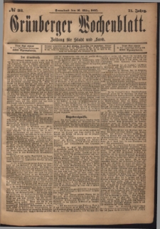 Grünberger Wochenblatt: Zeitung für Stadt und Land, No. 33. (16. März 1895)