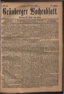 Grünberger Wochenblatt: Zeitung für Stadt und Land, No. 37. (26. März 1895)