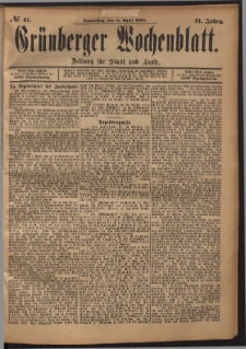Grünberger Wochenblatt: Zeitung für Stadt und Land, No. 41. (4. April 1895)