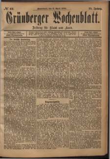Grünberger Wochenblatt: Zeitung für Stadt und Land, No. 42. (6. April 1895)