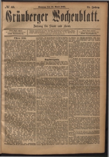 Grünberger Wochenblatt: Zeitung für Stadt und Land, No. 45. (14. April 1895)