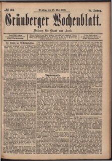 Grünberger Wochenblatt: Zeitung für Stadt und Land, No. 63. (28. Mai 1895)