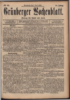 Gr&uuml;nberger Wochenblatt: Zeitung f&uuml;r Stadt und Land, No. 65. (1. Juni 1895)