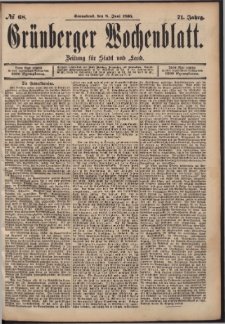 Grünberger Wochenblatt: Zeitung für Stadt und Land, No. 68. (8. Juni 1895)