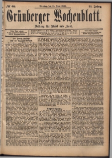 Grünberger Wochenblatt: Zeitung für Stadt und Land, No. 69. (11. Juni 1895)