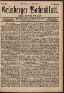 Grünberger Wochenblatt: Zeitung für Stadt und Land, No. 70. (13. Juni 1895)