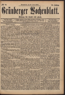Grünberger Wochenblatt: Zeitung für Stadt und Land, No. 71. (15. Juni 1895)