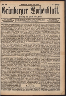 Grünberger Wochenblatt: Zeitung für Stadt und Land, No. 73. (20. Juni 1895)