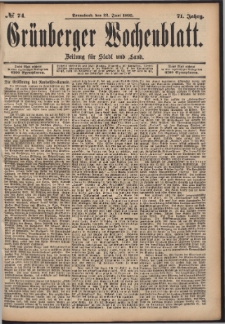 Grünberger Wochenblatt: Zeitung für Stadt und Land, No. 74. (22. Juni 1895)