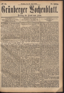 Grünberger Wochenblatt: Zeitung für Stadt und Land, No. 75. (25. Juni 1895)