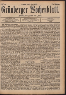 Grünberger Wochenblatt: Zeitung für Stadt und Land, No. 81. (9. Juli 1895)